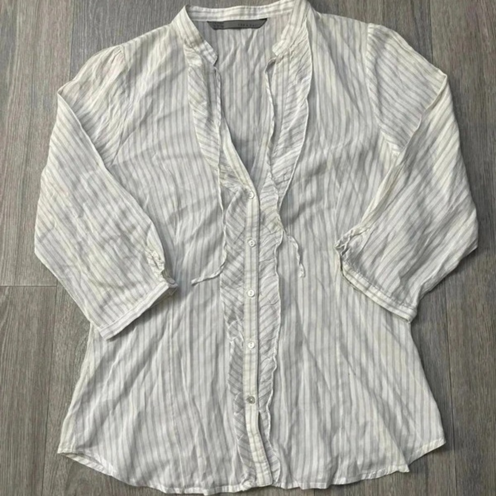 Zara Light Gray Striped Button Down Shirt
